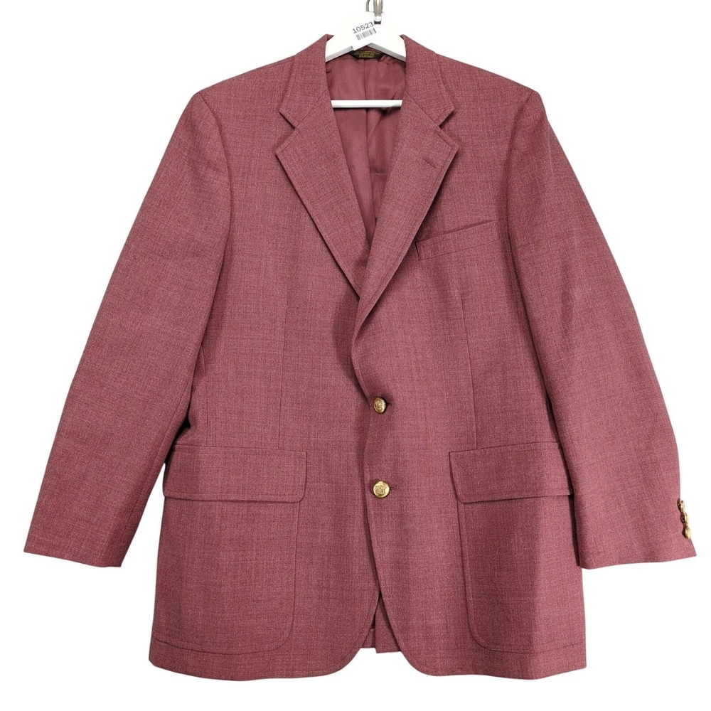Vtg Palm Beach Burgundy Blazer Mens 44R Gold Crest Button Texture Sport Coat USA
